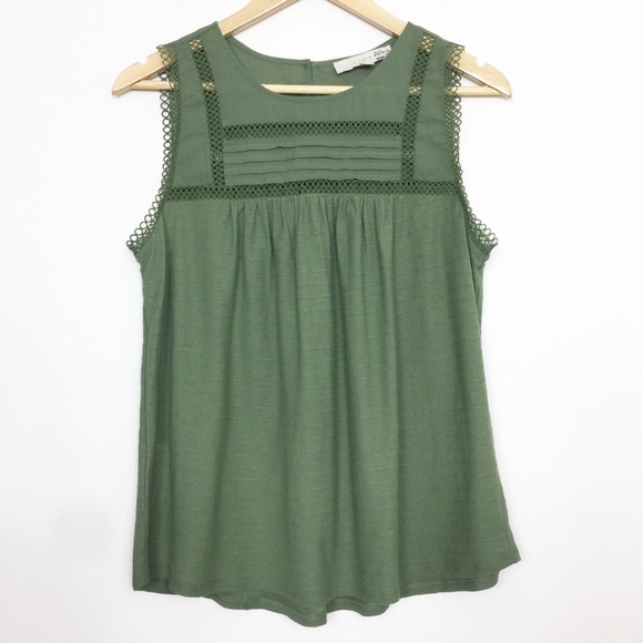 LOFT Tops - Loft | Army Green Crochet Sleeveless Top Small
